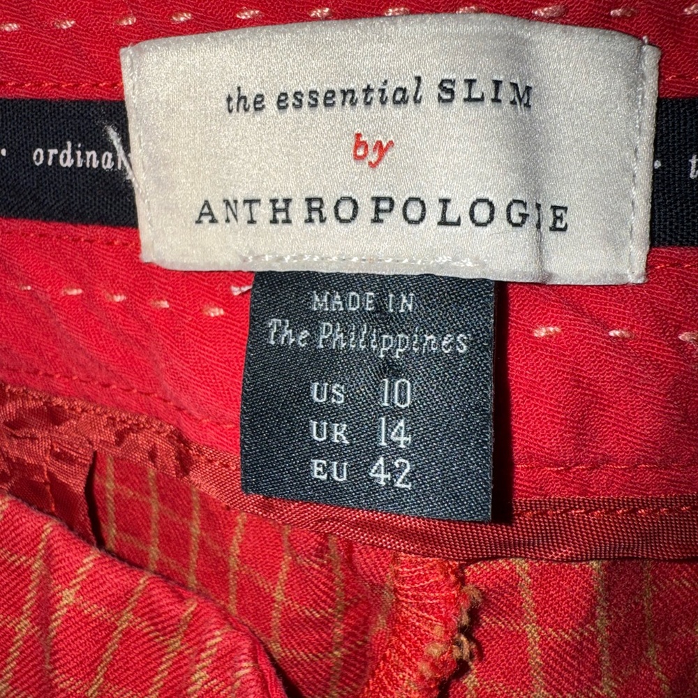 Anthropologie The Essential Slim plaid red pants women’s size 10 ankle - Picture 7 of 13
